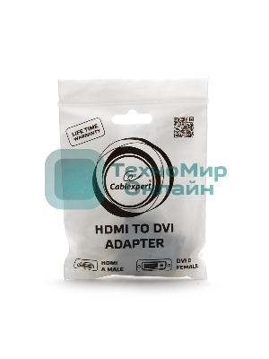 Переходник Gembird Переходник HDMI-DVI 19M/25F, золотые разъемы, пакет