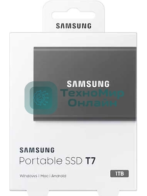 Внешний SSD Samsung T7, 1TB, USB 3.2 Gen 2 Type-C, R/W 1050/1000, серый