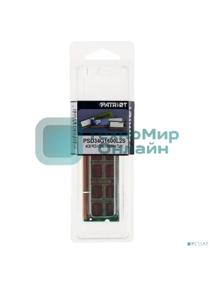 Оперативная память Patriot, DDR3L, 4GB (1x4 GB), 1600 MHz, CL11, SO-DIMM