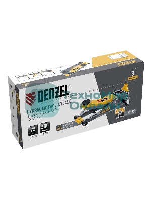 Домкрат гидравлический подкатной Denzel 3 т, 75-500 мм, быстрый подъем, низкий подхват, проф.