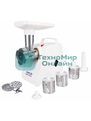 Мясорубка электрическая Аксион М34.03 белый, 1500 Вт, 1.7 кг/мин, защита от перегрузки, насадки - 4