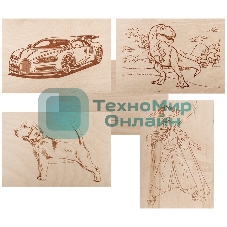 Доски для выжигания Rexant, Набор №1 (воин/динозавр/собака/машина/без рисунка), 148х210 мм (А5), 5 шт., пакет