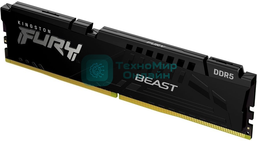 Оперативная память Kingston Fury Beast, DDR5, 32GB (1x32GB), 5200MHz, CL40, DIMM, радиатор, черный