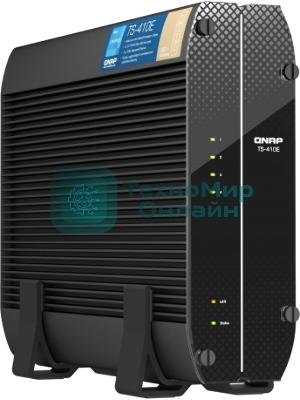 Сетевое хранилище SMB QNAP TS-410E-8G NAS fanless 4 2.5 SSD trays. Intel Celeron J6412 4-core 2.0-2.6 GHz, 8 Gb RAM (max), 2x2.5 GbE, 4xUSB 3.2 Gen 2 (10Gbps),1xHDMI
