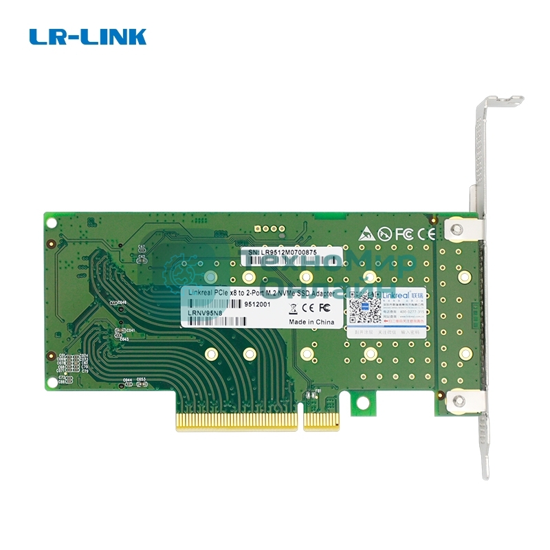 Переходник Lr-Link LRNV95N8 PCIe x8 to 2-Port M.2 NVMe Adapter, Supports 2*M.2 NVMe SSD for 2230, 2242, 2260,2280 and 22110 мм