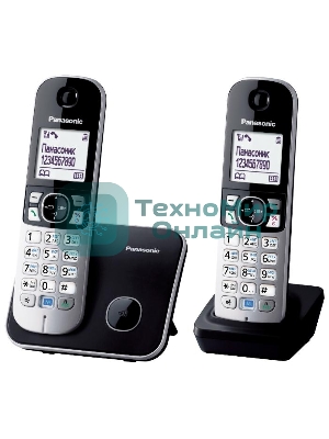 Телефон беспроводной (DECT) Panasonic KX-TG6812RU черный (труб. в компл.:2шт) АОН