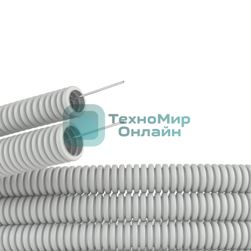 Труба гофрированная ПВХ d20 мм с протяж. сер. (уп.25 м) ДКС 9192025