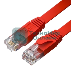 Патч-корд GCR PROF плоский прямой 10.0m, UTP медь cat.6, красный, 30 AWG, ethernet high speed 10 Гбит/с, RJ45, T568B, GCR-52851