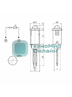 Индикатор Rexant Ø8 12В с проводом красный LED