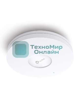 Точка доступа TP-Link 11AX dual-band ceiling access point, up to 1200 Mbit/s at 5 GHz and up to 574 Mbit/s at 2.4 GHz, 1 10/100/1000Mbps LAN port, support PoE 802.3at standard, support BSS coloring, Seamless Roaming, Mesh, Band Steering, Airtime Fairness, MU-MIMO, ma