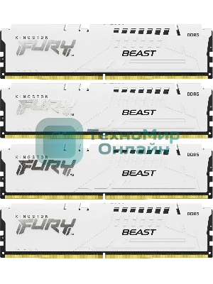 Оперативная память Kingston Fury Beast, DDR5, 64Gb (4x16 Gb), 6000 MHz, CL40, DIMM, радиатор, белый