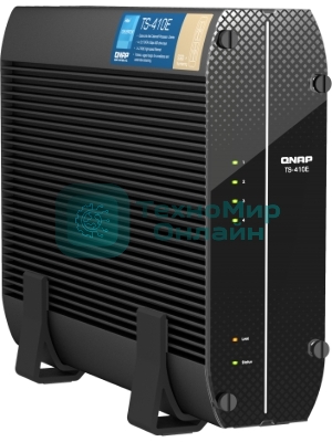 Сетевое хранилище SMB QNAP TS-410E-8G NAS fanless 4 2.5 SSD trays. Intel Celeron J6412 4-core 2.0-2.6 GHz, 8 Gb RAM (max), 2x2.5 GbE, 4xUSB 3.2 Gen 2 (10Gbps),1xHDMI