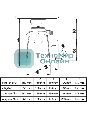 Измельчитель пищевых отходов Bort Alligator, 560 Вт., объем 1 450 мл., пневмовыключатель