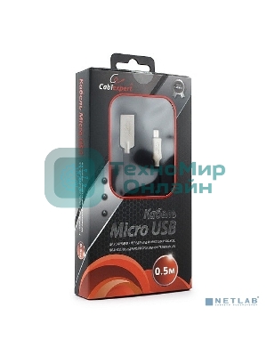 Кабель USB2.0 Cablexpert CC-P-mUSB02Bk-0.5M, AM/microB, серия Platinum, длина 0.5м, черный, блистер