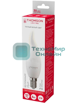 Лампа светодиодная Hiper THOMSON LED TAIL CANDLE 6W 480Lm E14 3000K TH-B2025