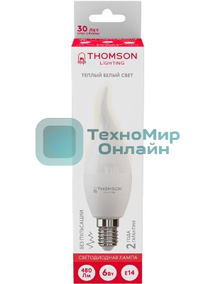 Лампа светодиодная Hiper THOMSON LED TAIL CANDLE 6W 480Lm E14 3000K TH-B2025