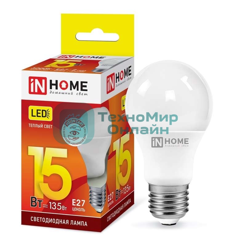 Лампа светодиодная LED-A60-VC 15Вт 230В E27 3000К 1350лм IN HOME 4690612020266