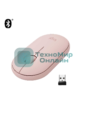 Мышь беспроводная Logitech Pebble M350 розовый, 1000 dpi, радиоканал, Bluetooth, USB, кнопки - 3