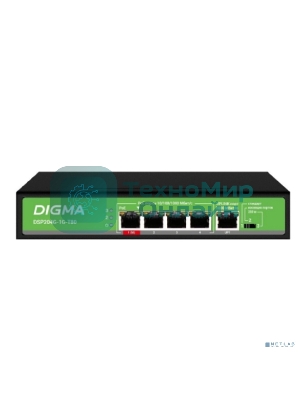 Коммутатор Digma DSP204G-1G-T80 (L2) 5x1 Гбит/с 4PoE 4PoE+ 1PoE++ 80W неуправляемый