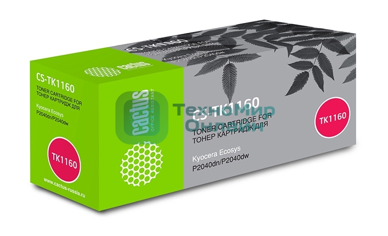 Картридж лазерный Cactus CS-TK1160 черный (7200 стр.) для Kyocera Ecosys P2040dn/P2040dw