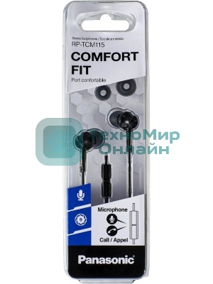 Проводные наушники Panasonic RP-TCM115GCK черный, внутриканальные, Jack 3.5 мм