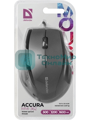 Мышь проводная Defender Accura MM-362 черный, 1600 dpi, USB, кнопки - 6