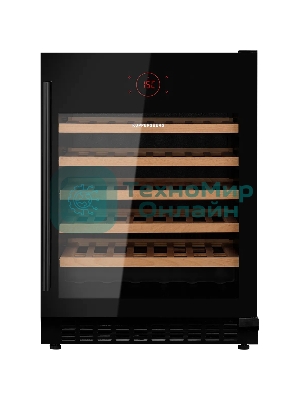 Винный шкаф KUPPERSBERG RBW 85, встраиваемый, High-Tech, объем 135 л, вместимость 54 бутылки, диапазон температуры 5-20 градусов, механическое открытие двери, 5 полок из бука, LCD дисплей, уровень шума 40 дБ, черный