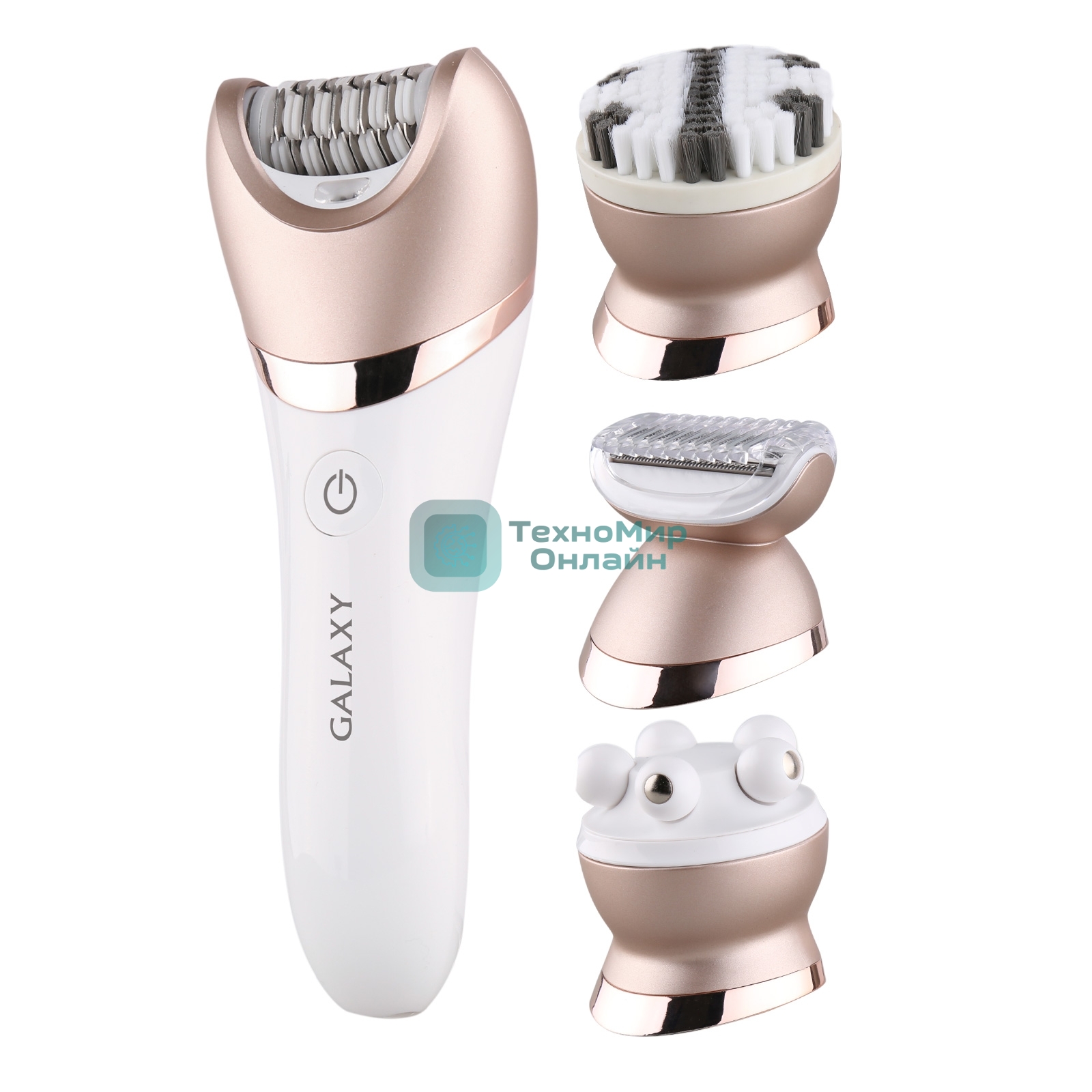 Прибор для ухода за кожей Galaxy Line GL 4960, белый, 2 скорости, 45 минут непрерывной работы, защита от водяных брызг и струй воды с любого направления, 4 основных и 2 дополнительные насадки, индикаторы работы и зарядки