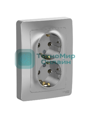 Розетка 2-м СП Blanca 16А 250В без шторок с заземл. алюм. SchE BLNRS001023