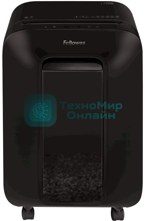 Шредер Fellowes PowerShred LX200 черный (секр.P-4)/перекрестный/12лист./22лтр./скрепки/скобы/пл.карты