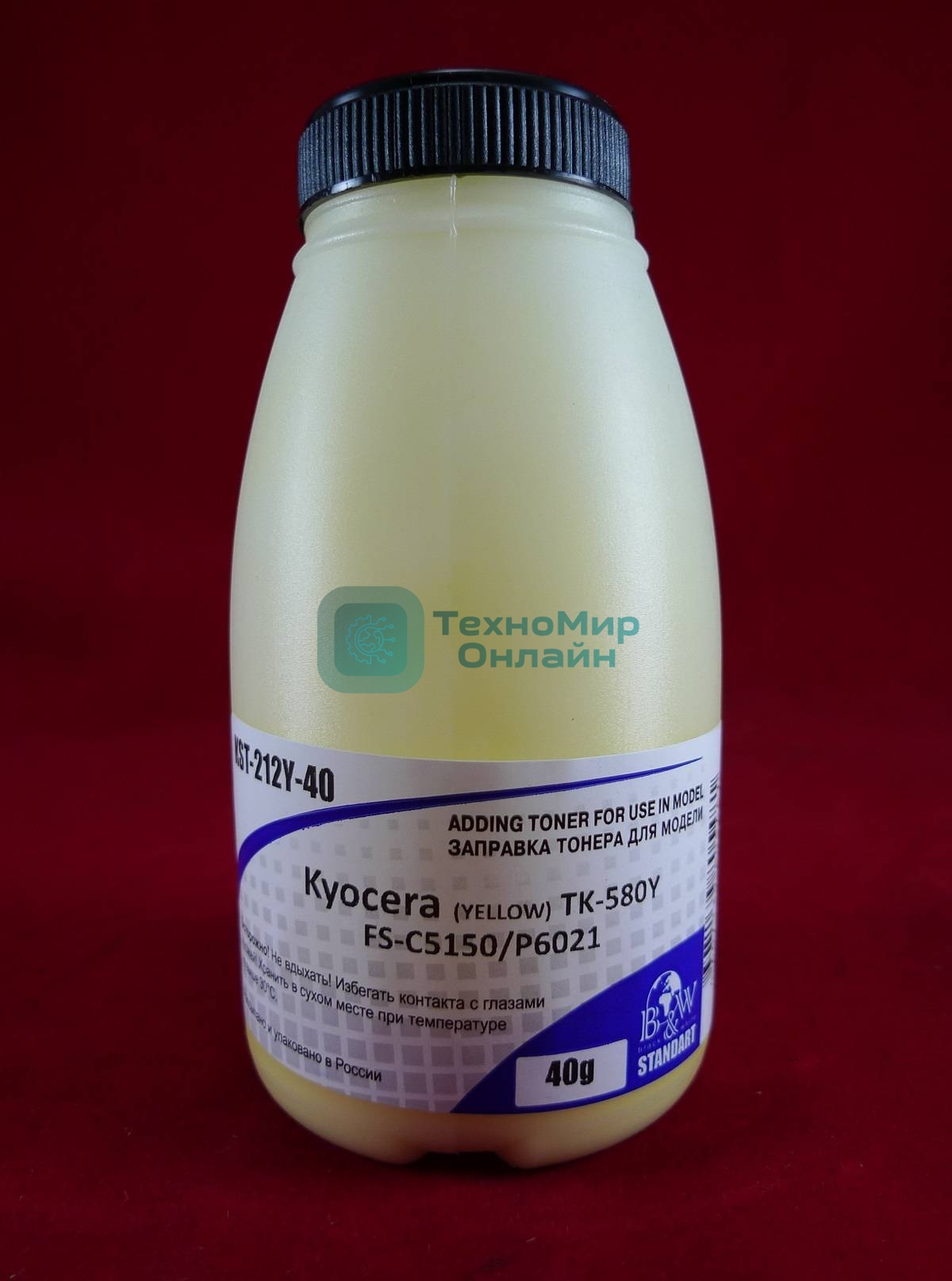 Тонер для Kyocera TK-580Y, FS-C5150/P6021 Yellow (фл. 40г) 2,8K B&W Standart (Tomoegawa) фас. Россия