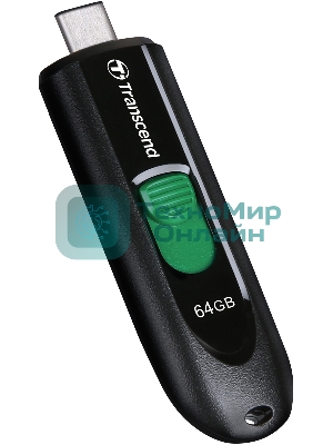 Флешка USB Transcend JetFlash 790С (TS64GJF790C), 64Gb, USB 3.0 Type-C, R/W 90/60, черный/зеленый