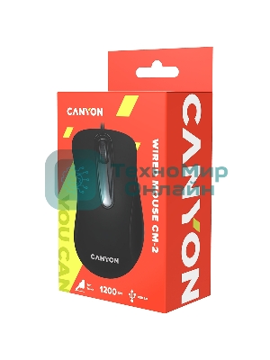 Мышь проводная Canyon CM-2 черный, 800 dpi, USB, кнопки - 3
