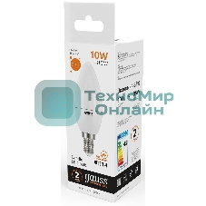 Лампа светодиодная Gauss Elementary 10Вт цок.: E14 свеча 220B 3000K св. свеч. белый теп. C37 (упак.: 10 шт)