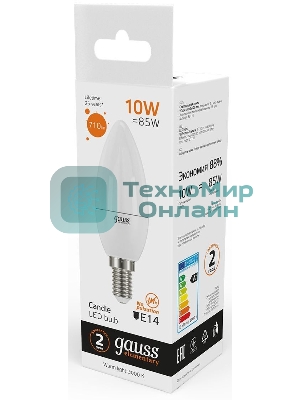 Лампа светодиодная Gauss Elementary 10Вт цок.: E14 свеча 220B 3000K св. свеч. белый теп. C37 (упак.: 10 шт)