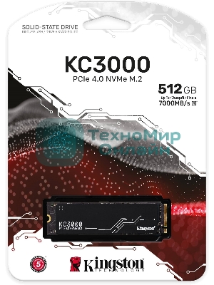 Накопитель SSD Kingston 512Gb M.2 KC3000 SKC3000S/512G (PCI-E 4.0 x4, up to 7000/3900Mbs, 3D TLC, NVMe, 400TbW, Phison E18, 22х80мм, LP heatsink)