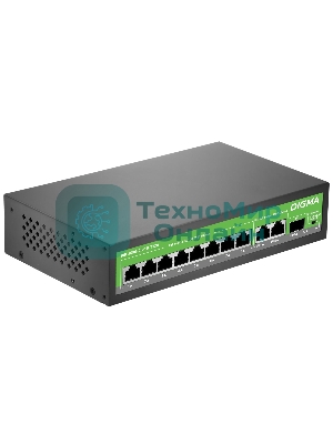 Коммутатор Digma DSP208G-2G-1S-T120 (L2) 10x1 Гбит/с 1SFP 8PoE 8PoE+ 120W неуправляемый