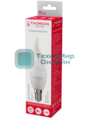 Лампа светодиодная Hiper THOMSON LED TAIL CANDLE 8W 640Lm E14 3000K TH-B2027