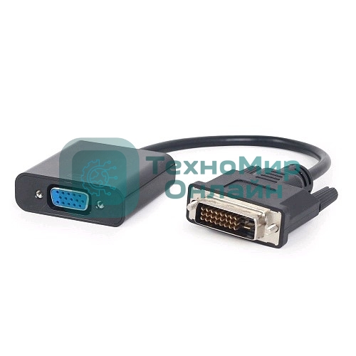 Переходник DVI-D-VGA Cablexpert A-DVID-VGAF-01, 25M/15F, кабеля 0,2м, черный, пакет