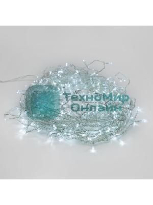 Гирлянда светодиодная универсальная 100 LED БЕЛЫЙ 10 метров, прозрачный ПВХ, с контроллером