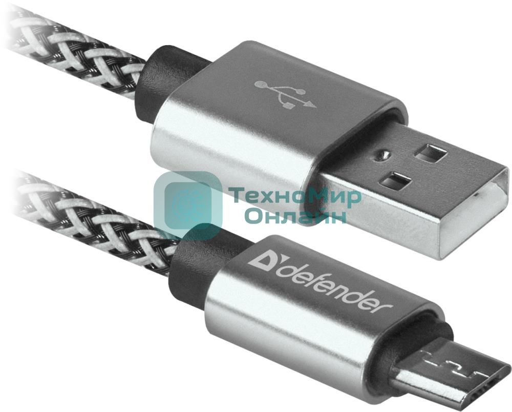 Кабель Defender USB08-03T PRO USB2.0 белый, AM-MicroBM, 1m, 2.1A