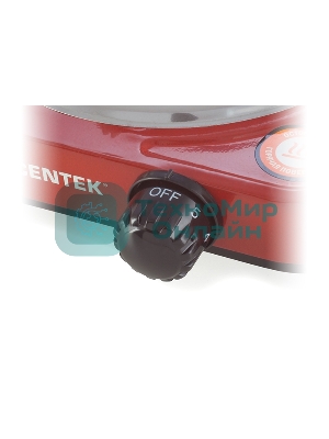 Плита настольная электрическая Centek CT-1508 красный, 1 кВт, ТЭН, конфорки - 1, эмаль, поворотные переключатели