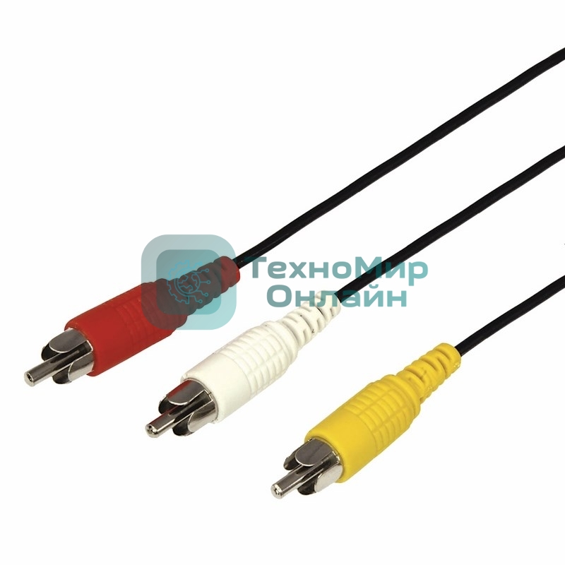 Шнур Rexant 3 RCA - 3 RCA, 1.5 м, черный (10 шт./уп.)
