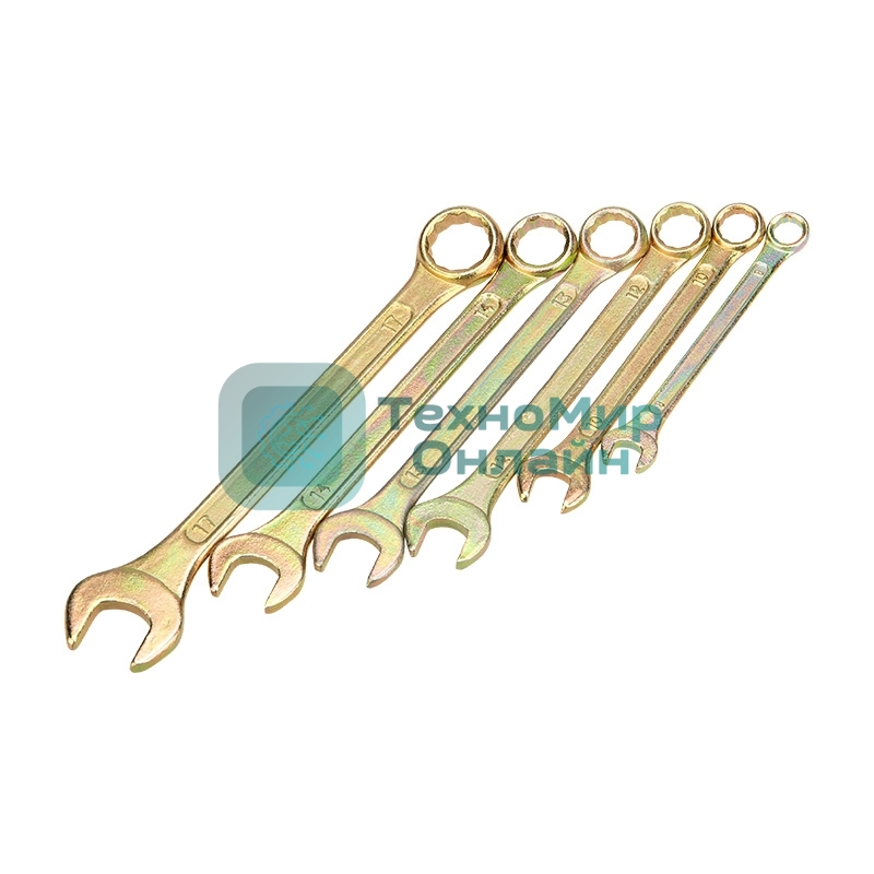 Набор ключей комбинированных Rexant (8, 10, 12, 13, 14, 17 мм), 6 шт., желтый цинк