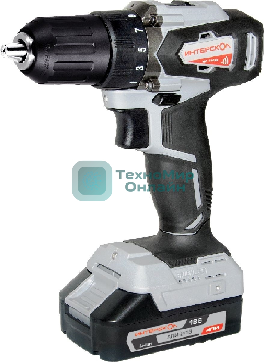 Дрель-шуруповерт аккумуляторная ИНТЕРСКОЛ ДА-13/18ВК, Аккумуляторный, 18В, 2 АКБ, Кейс
