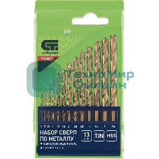 Набор нитридтитан Сибртех, сверл по металлу, 1,5-6,5мм НSS,13 шт
