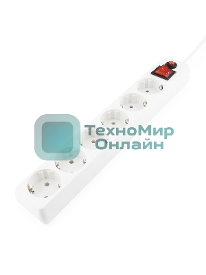 Сетевой фильтр Гарнизон ECL-6-W-5, 6 р, 10А, 5 м, ур.защиты 4, белый, пакет