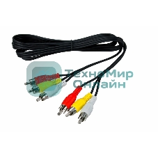 Шнур Rexant 3 RCA - 3 RCA, 1.5 м, черный (10 шт./уп.)