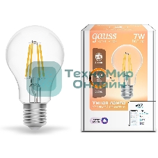 Лампа светодиодная филаментная Gauss Smart Home DIM E27 A60 7 Вт 1/10/40