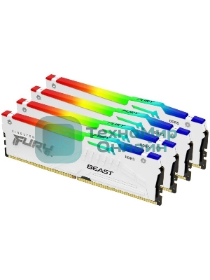Оперативная память Kingston Fury Beast, DDR5, 128Gb (4x32 Gb), 5200 MHz, CL40, радиатор, RGb, белый